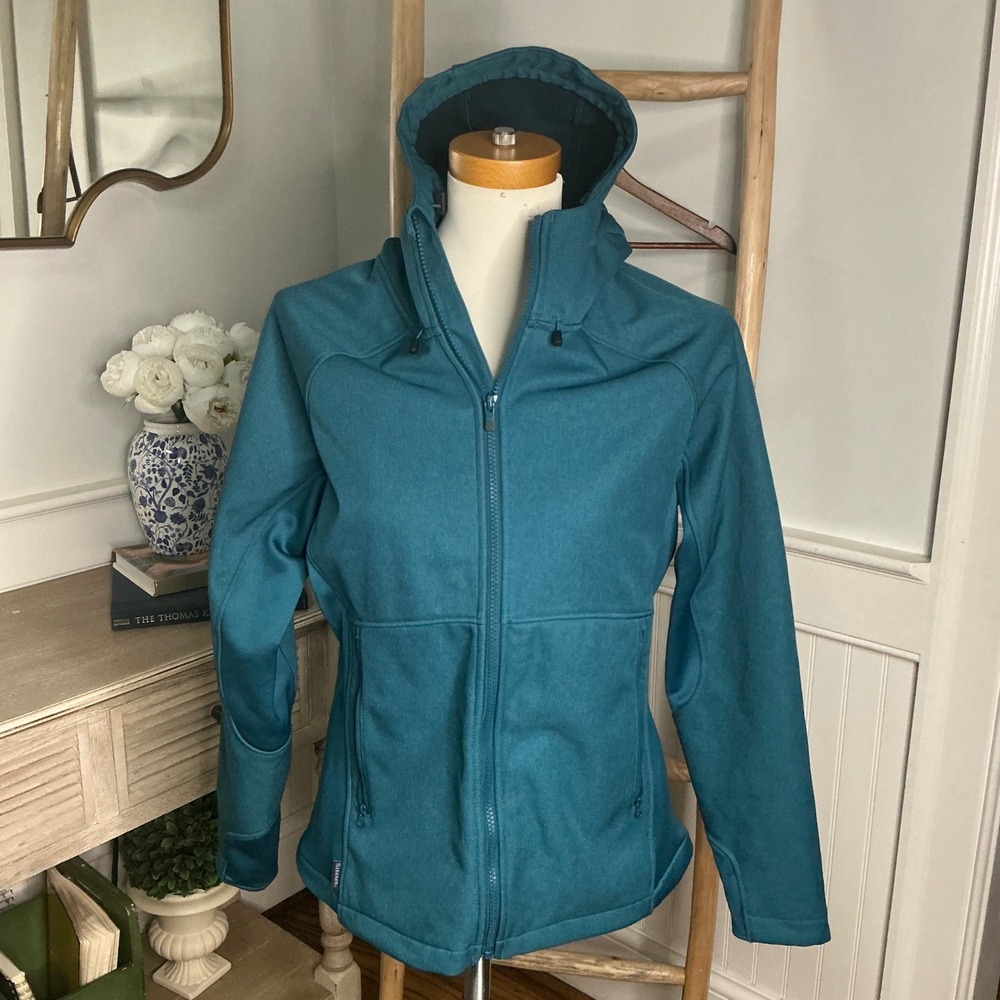 Simms Fishing Products Teal Blue Softshell Full Zip Fleece Lined Hoodie Jacket M
